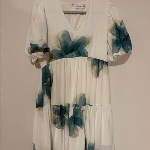 Floral V-Neck Dress with Puff Sleeves